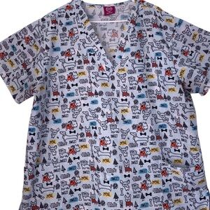 Scrub Womens Medical Top Pet Veterinary Theme Size 3XL